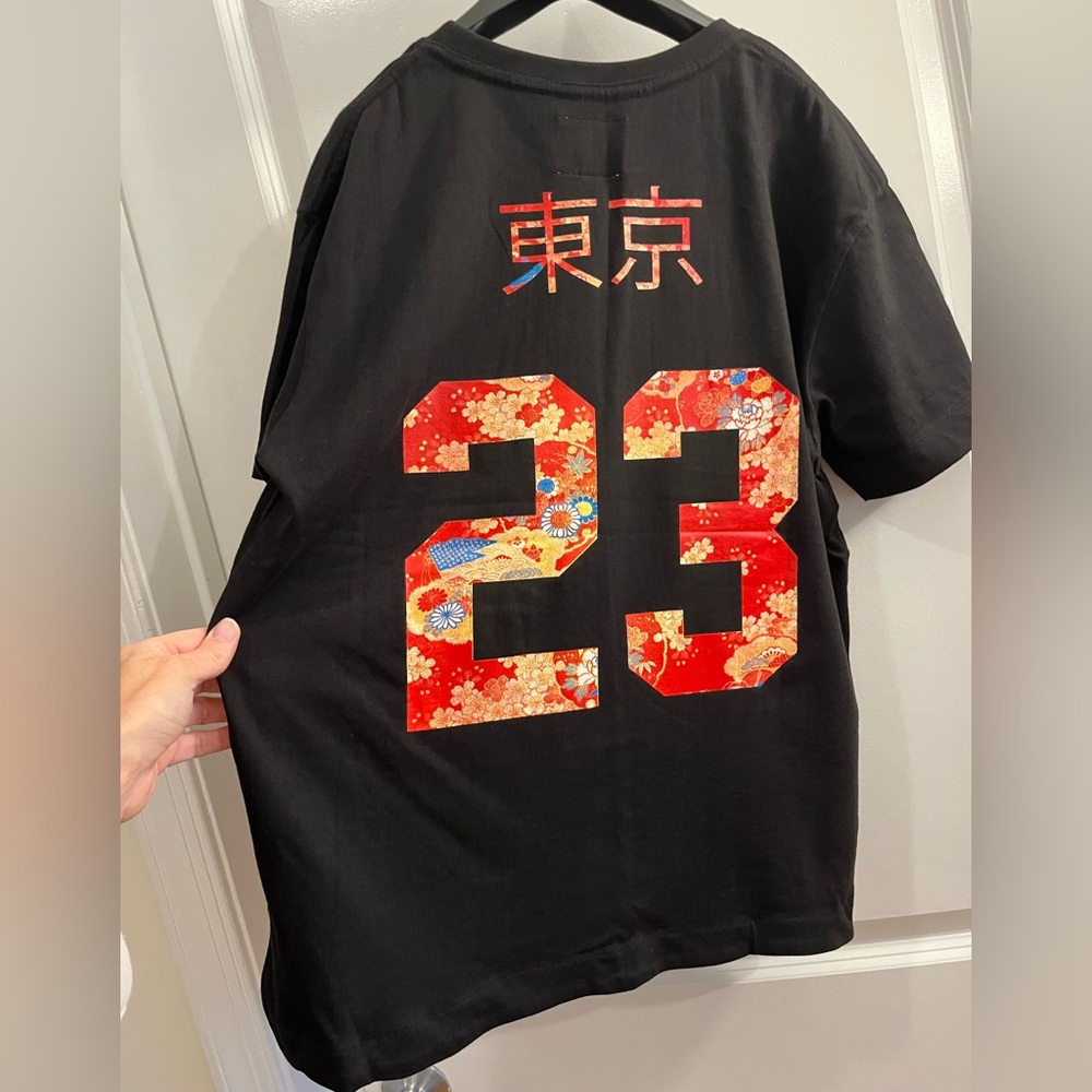 Eleven Paris Black Tee with Red Floral Design
